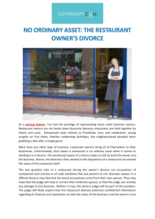 No Ordinary Asset The Restaurant Owner's Divorce
