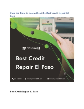 Take the Time to Learn About the Best Credit Repair El Paso
