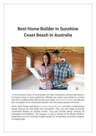 Best Home Builder In Sunshine Coast Beach In Australia