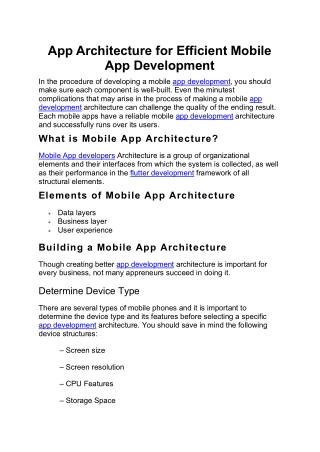 App Architecture for Efficient Mobile App Development