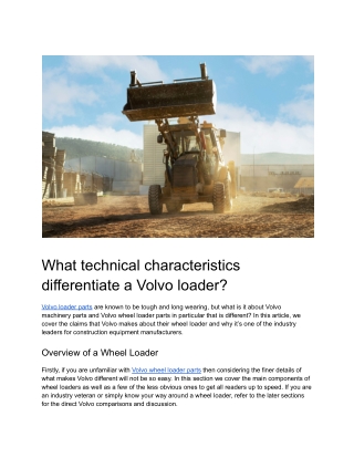 What technical characteristics differentiate a Volvo loader