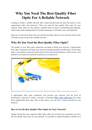 Why You Need the Best Quality Fiber Optic
