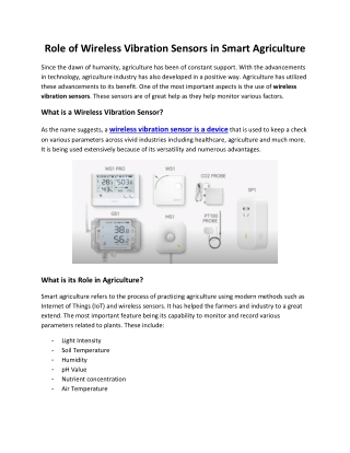 Wireless Vibration Sensors Role in Smart Agriculture