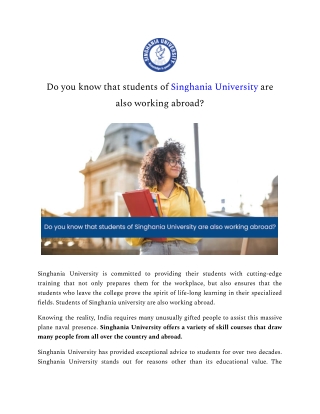 Do you know that students of Singhania University are also working abroad