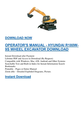 OPERATOR'S MANUAL - HYUNDAI R180W-9S WHEEL EXCAVATOR DOWNLOAD