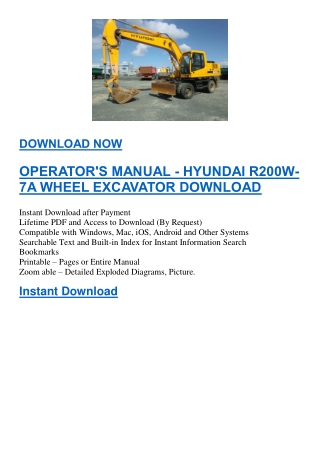 OPERATOR'S MANUAL - HYUNDAI R200W-7A WHEEL EXCAVATOR DOWNLOAD