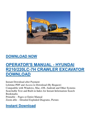 OPERATOR'S MANUAL - HYUNDAI R210 220LC-7H CRAWLER EXCAVATOR DOWNLOAD