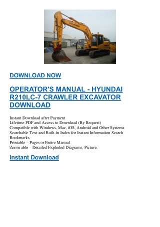 OPERATOR'S MANUAL - HYUNDAI R210LC-7 CRAWLER EXCAVATOR DOWNLOAD