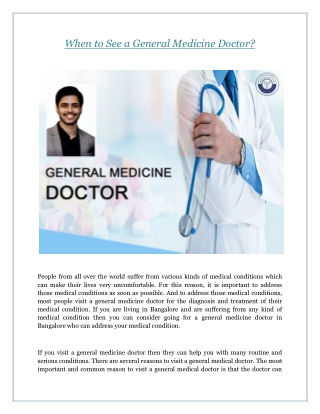 When to See a General Medicine Doctor?