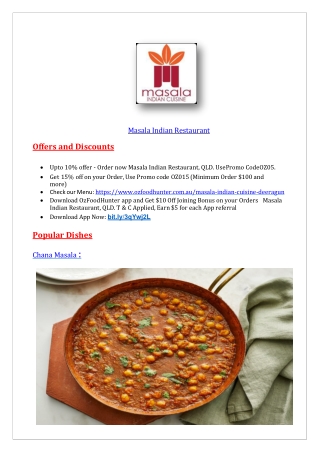 Upto 10% offer Masala Indian Cuisine Deeragun - Order Now