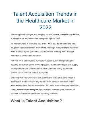 Talent Acquisition Trends in the Healthcare Market in 2022