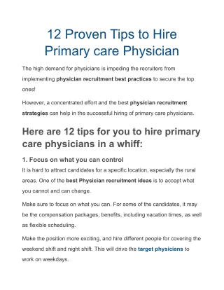 12 Proven Tips to Hire Primary care Physician