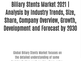 Biliary Stents Market 2021 | Analysis by Industry Trends, Size, Share, Company Overview, Growth, Development and Forecas
