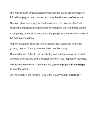 Physician Shortage In The USA, Here is the reason