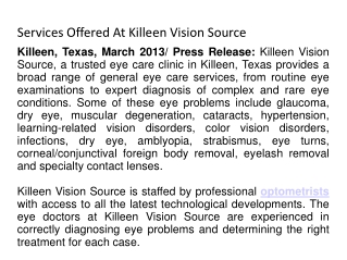 Services Offered At Killeen Vision Source