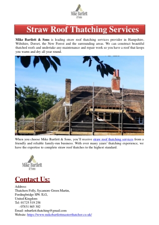 Straw Roof Thatching Services