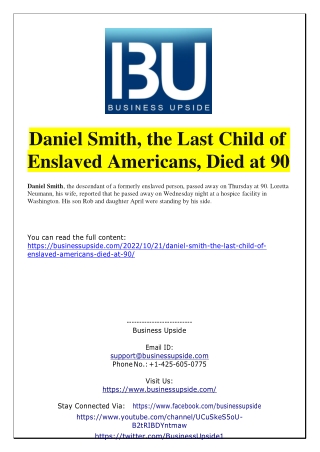 Daniel Smith, the Last Child of Enslaved Americans, Died at 90