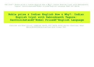 Pdf free^^ Noble prize & Indian English How & Why Indian English tryst with Rabindranth Tagore SanthiniketanÃ¢Â€Â”Nobel