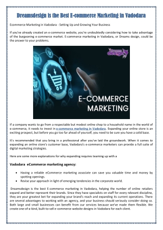Dreamsdesign is the Best E-commerce Marketing in Vadodara