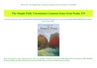 #^R.E.A.D.^ The Simple Path Uncommon Common Sense from Psalm 119 Full PDF