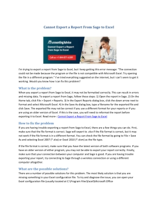 Cannot Export a Report From Sage to Excel