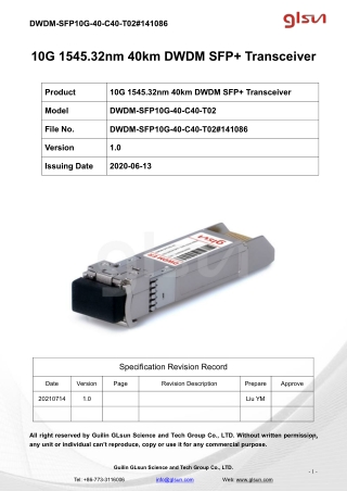 10G 1545.32nm 40km DWDM SFP  Transceiver