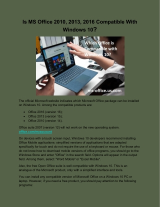 Is MS Office 2010, 2013, 2016 Compatible With Windows 10