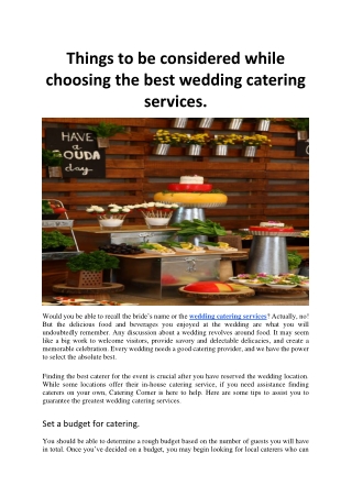 Things to be considered while choosing the best wedding catering services