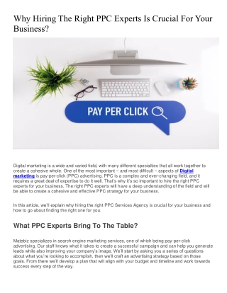 Why Hiring The Right PPC Experts Is Crucial For Your Business