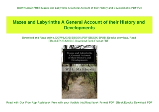 DOWNLOAD FREE Mazes and Labyrinths A General Account of their History and Developments PDF Full
