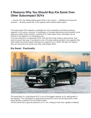 5 Reasons Why You Should Buy Kia Sonet Over Other Subcompact SUVs