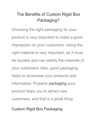 The Benefits of Custom Rigid Box Packaging