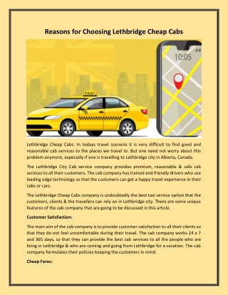 Reasons for Choosing Lethbridge Cheap Cabs