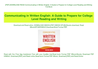 [PDF] DOWNLOAD READ Communicating in Written English A Guide to Prepare for College Level Reading and Writing Full Book