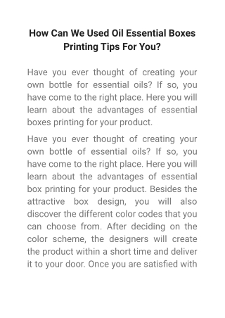 How Can We Used Oil Essential Boxes Printing Tips For You