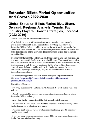 Extrusion Billets Market Opportunities And Growth 2022-2030