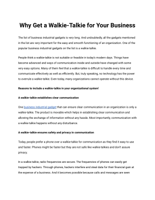 Why Get a Walkie-Talkie for Your Business