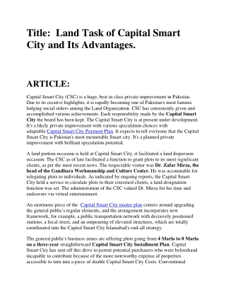 Land Task of Capital Smart City and Its Advantages.