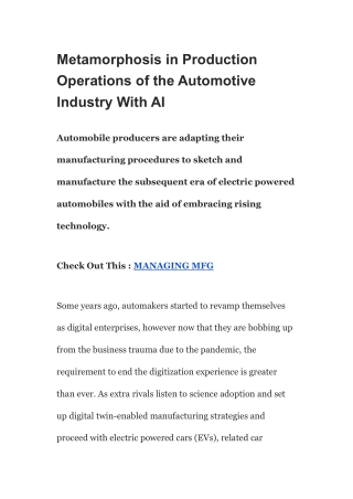 Metamorphosis in Production Operations of the Automotive Industry With AI