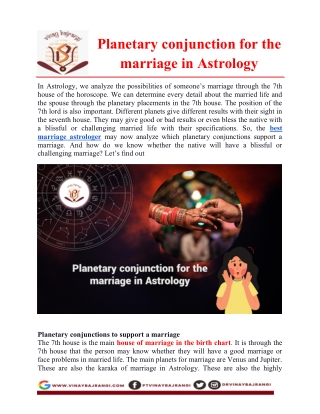 Planetary conjunction for the marriage in Astrology