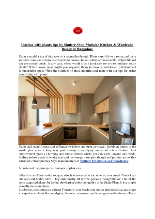 Interior with plants tips by Shutter Shop Modular Kitchen  Wardrobe Design in Bangalore