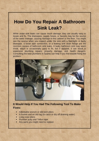 How Do You Repair A Bathroom Sink Leak?