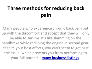 Three methods for reducing back pain
