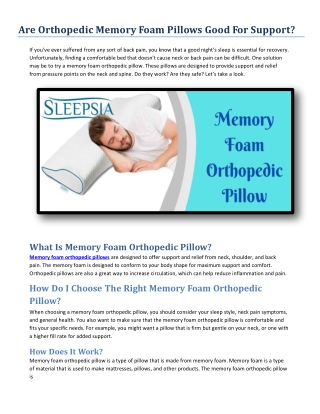 Are Orthopedic Memory Foam Pillows Good For Support