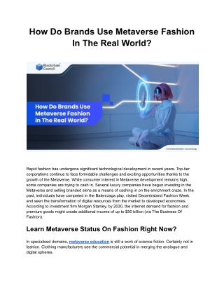 How Do Brands Use Metaverse Fashion In The Real World ?
