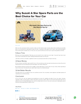 Why Suzuki A Star Spare Parts are the Best Choice for Your Car