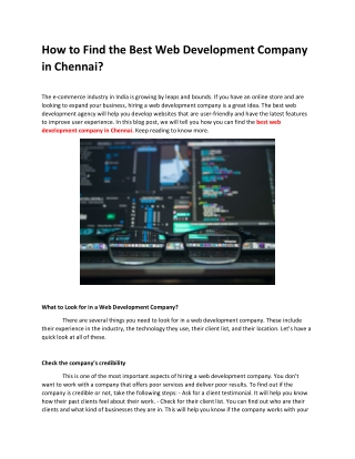 How to Find the Best Web Development Company in Chennai