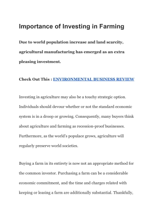 Importance of Investing in Farming