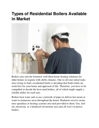 Types of residential boilers available in market