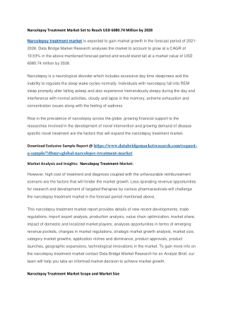 Narcolepsy Treatment Market Set to Reach USD 6080.74 Million by 2028